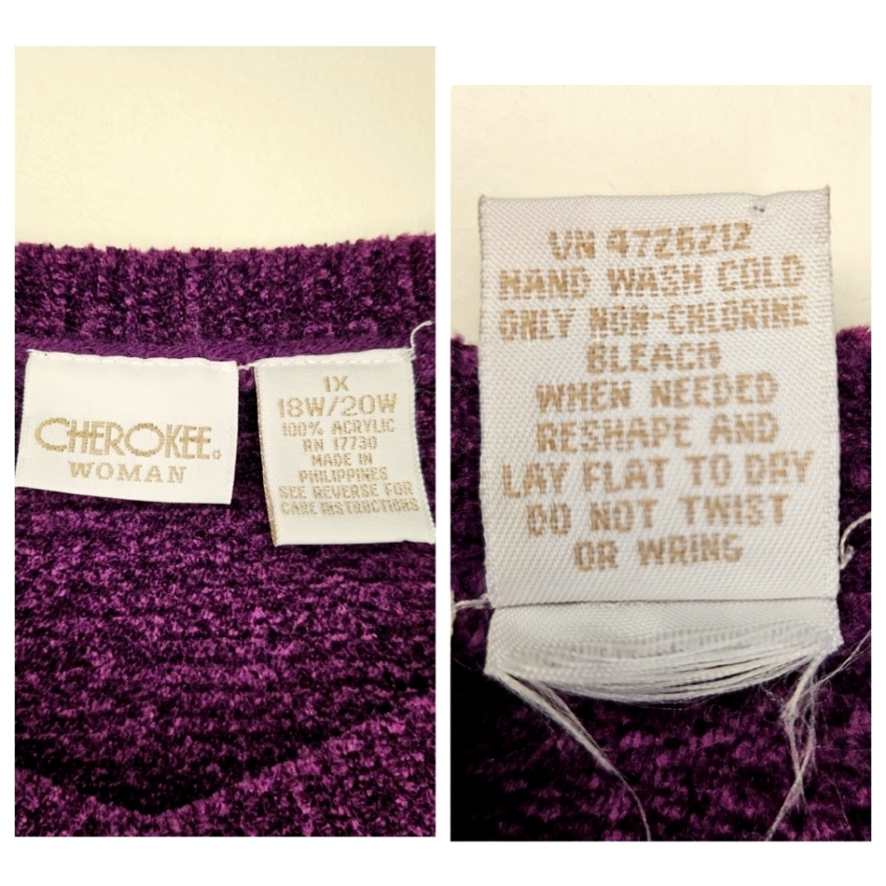 Cherokee Sweater Plus Size 1X Purple Chenille V-Neck Cozy Soft Plush Casual Warm - Picture 6 of 7